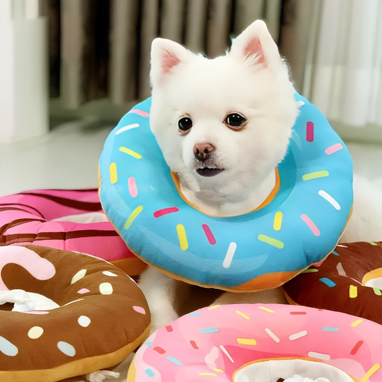 Collar Isabelino Inflable Tipo Dona para Perros y Gatos Estampada Talla M