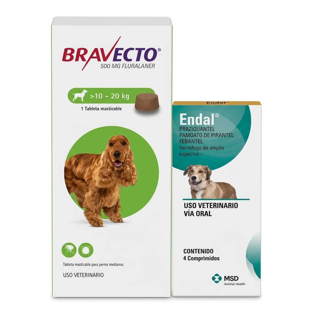 Antiparasitario para Perros Bravecto 500 mg 10 a 20 kg + Endal 4 Tabletas