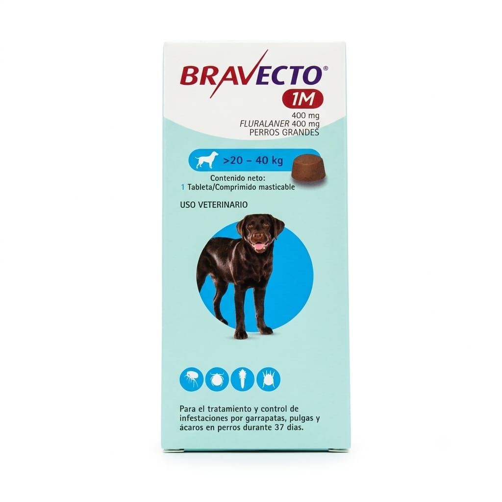 Antiparasitario para Perros Bravecto 1M 400 mg Más de 20 hasta 40 kg 37 Días
