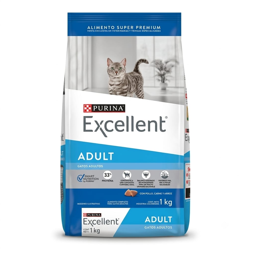 Alimento Seco para Gatos Adultos Purina Excellent Pollo, Carne y Arroz 1 kg