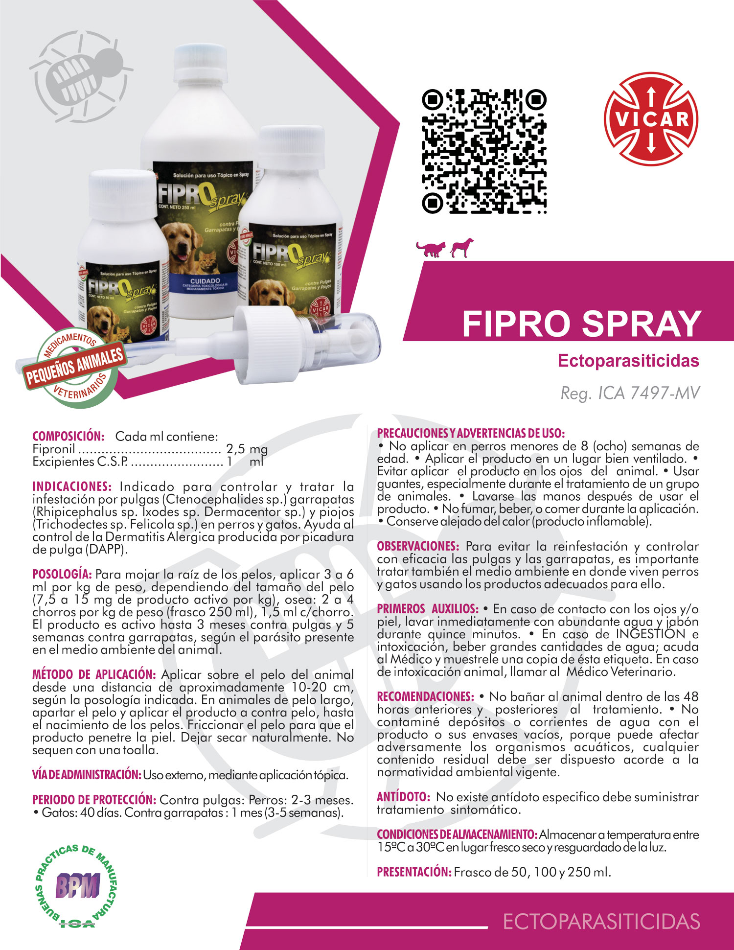 Fipro Spray Antipulgas y Garrapatas para Perros y Gatos 50 ml