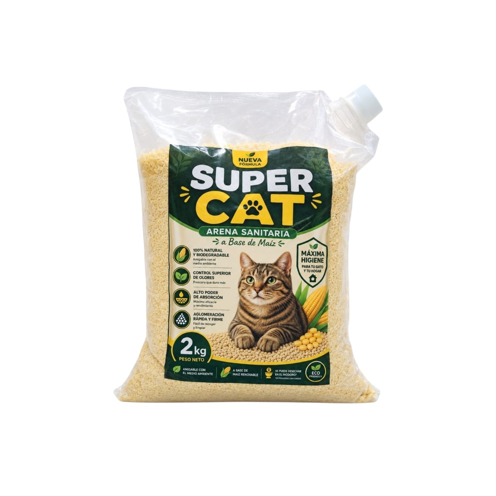 Arena Sanitaria para Gatos Super Cat A Base de Maíz 2 Kg