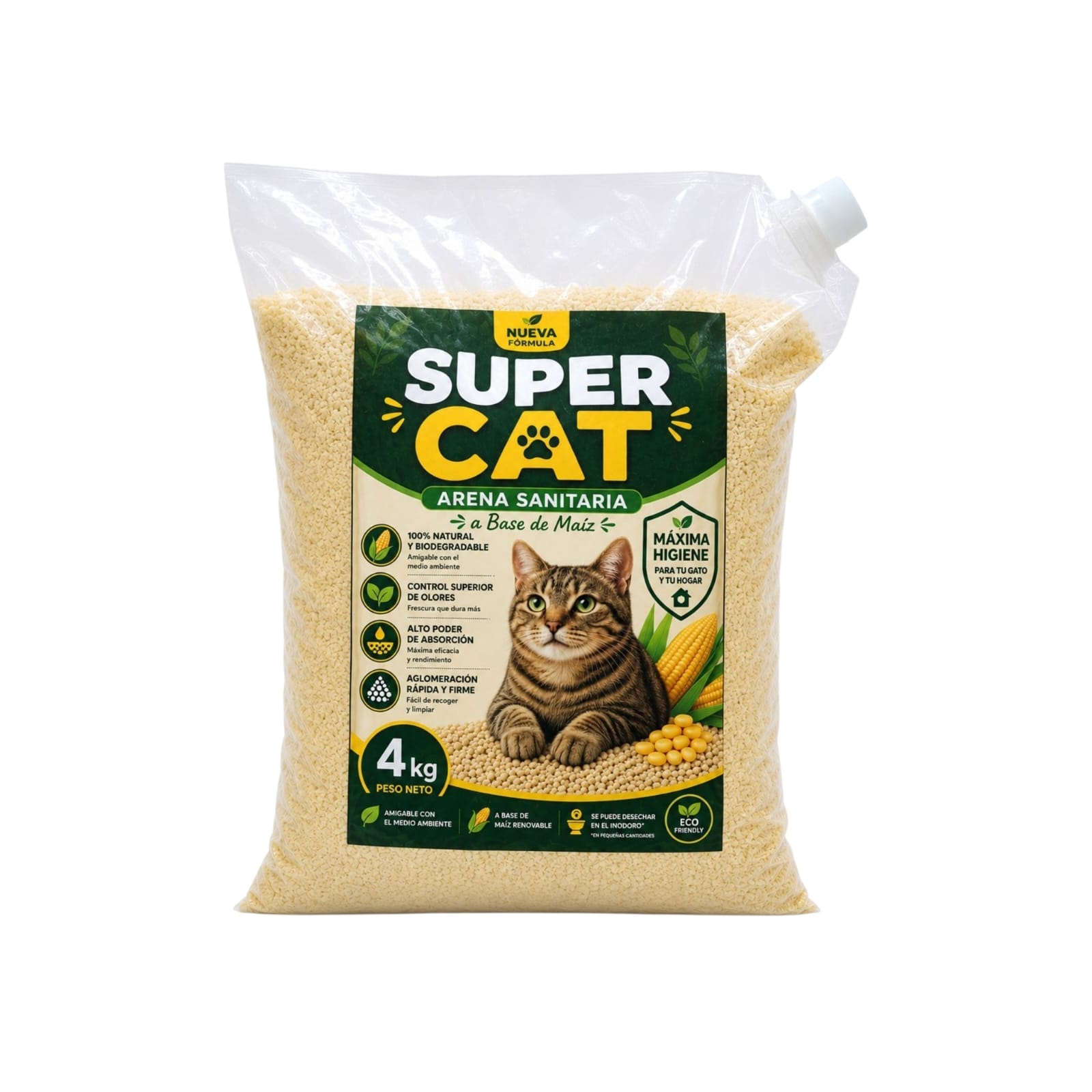 Arena Sanitaria para Gatos Super Cat A Base de Maíz 4 Kg