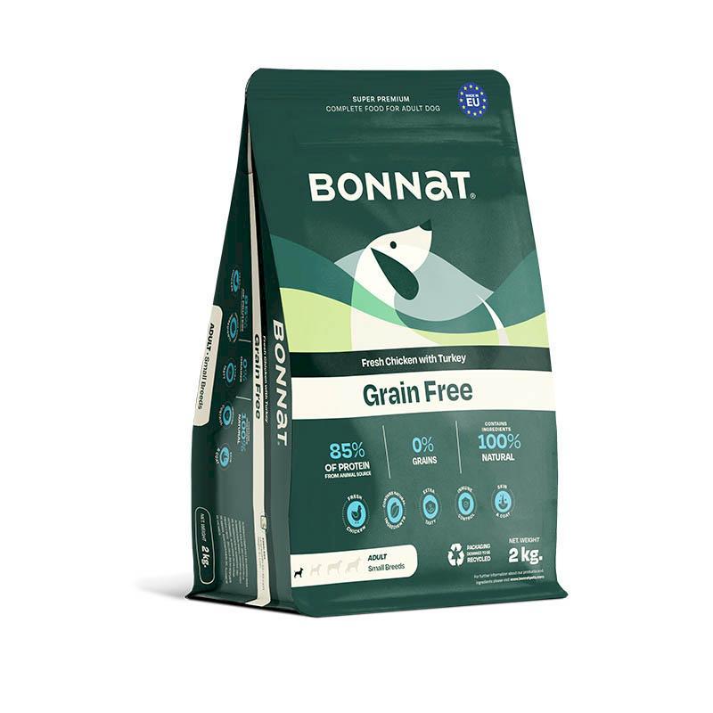 Alimento Seco para Perros Adultos Razas Pequeñas Bonnat Grain Free Pollo Fresco con Pavo 2 kg
