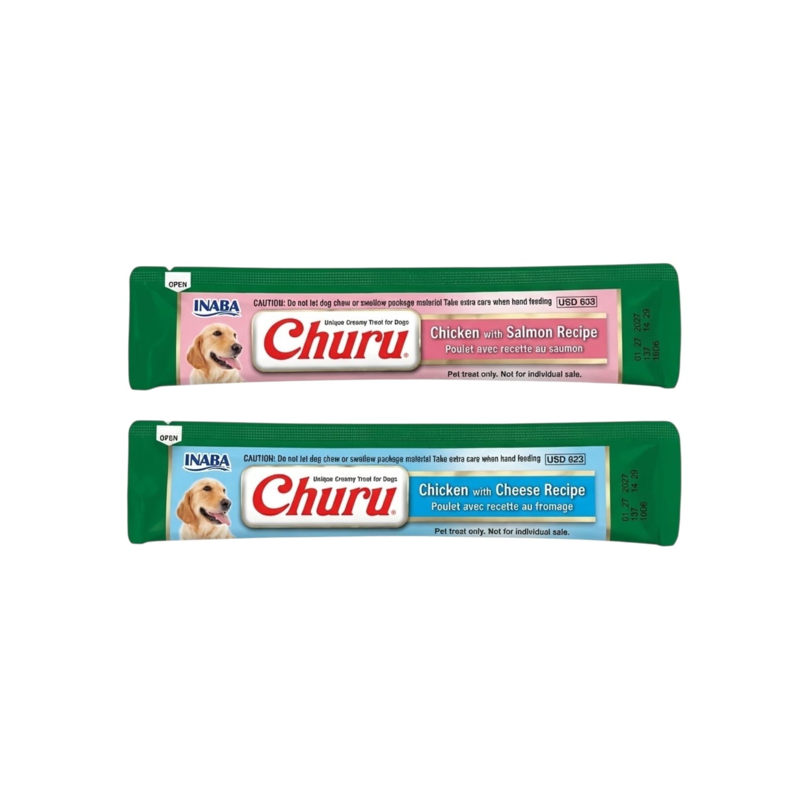 Snack Cremoso para Perros Churu Pollo con Queso y Pollo con Salmón 14 g