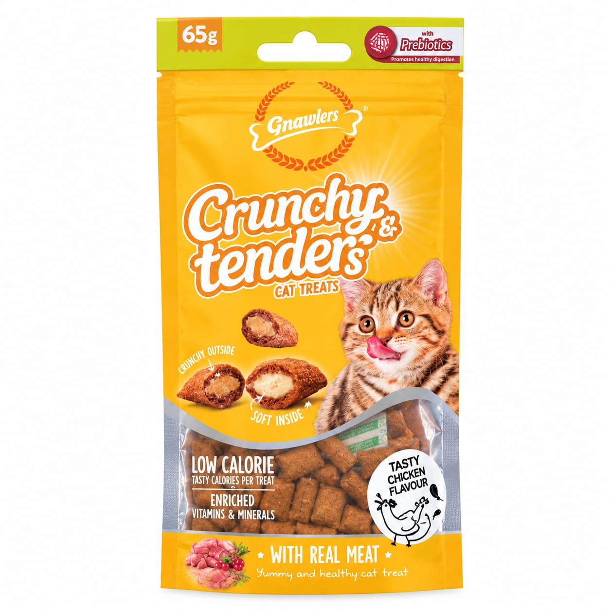 Snacks para Gatos Gnawlers Crunchy & Tenders Sabor Pollo 65 g   