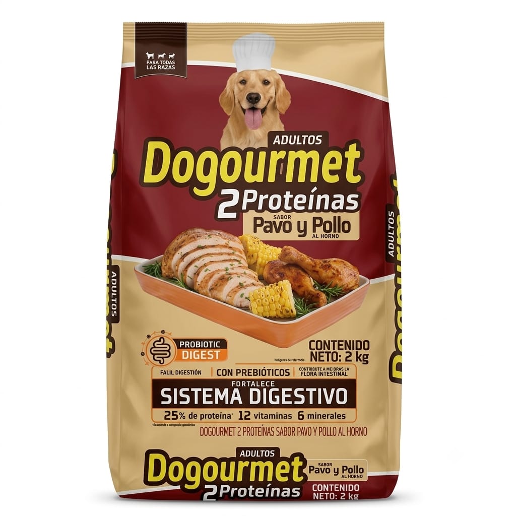 Alimento Seco para Perros Adultos Dogourmet 2 Proteínas Pavo y Pollo 2 kg