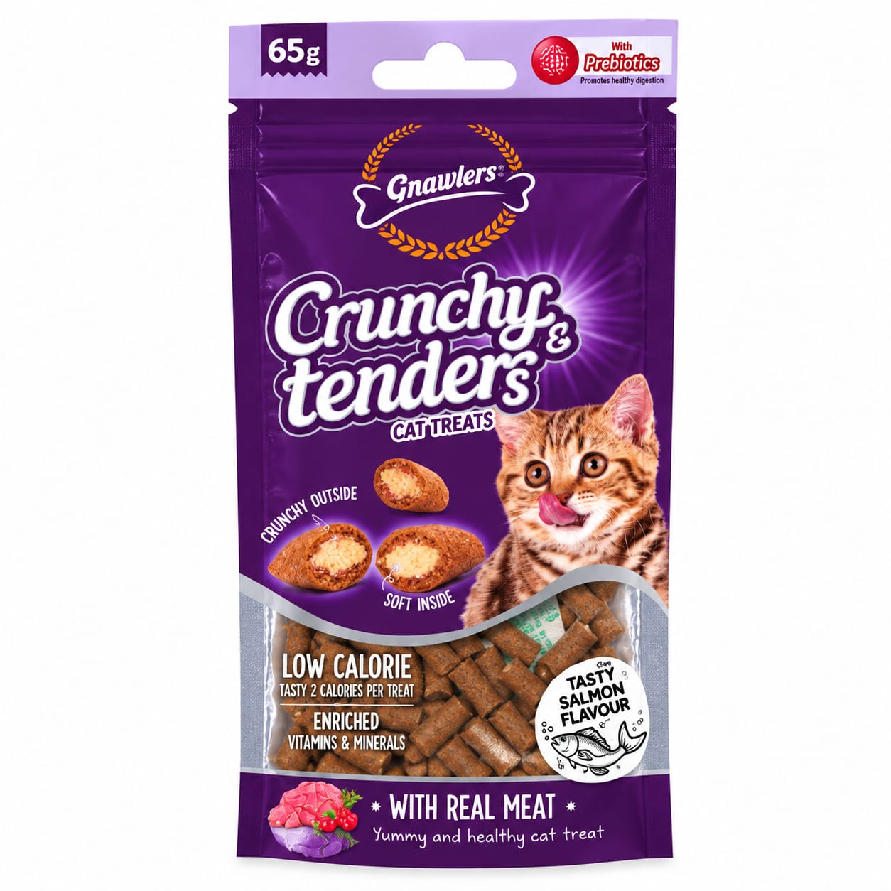 Snacks para Gatos Gnawlers Crunchy & Tenders Sabor Salmón 65 g