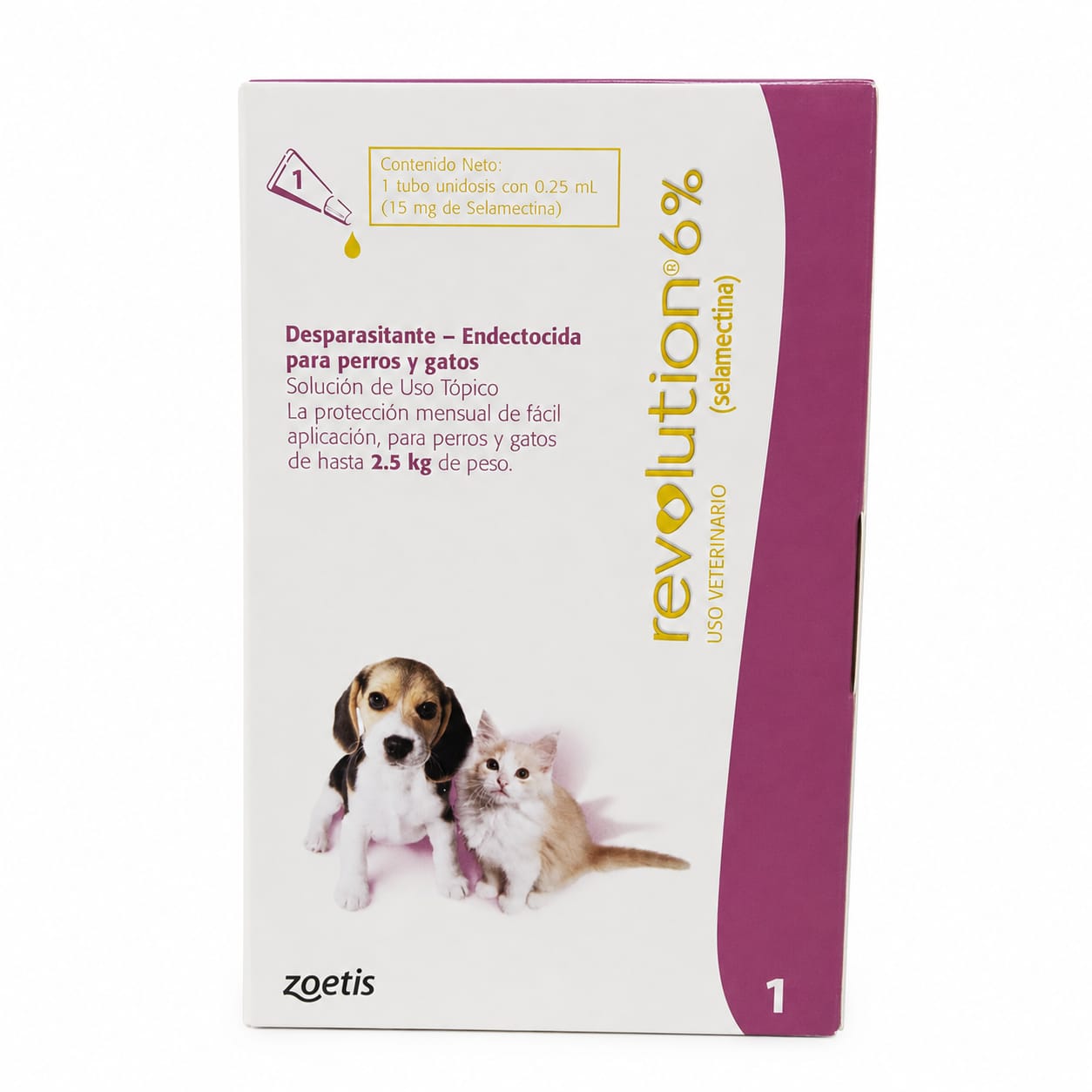 Revolution 6 Selamectina para Perros y Gatos hasta 2,5 kg  1 Tubo de 0,25 mL 
