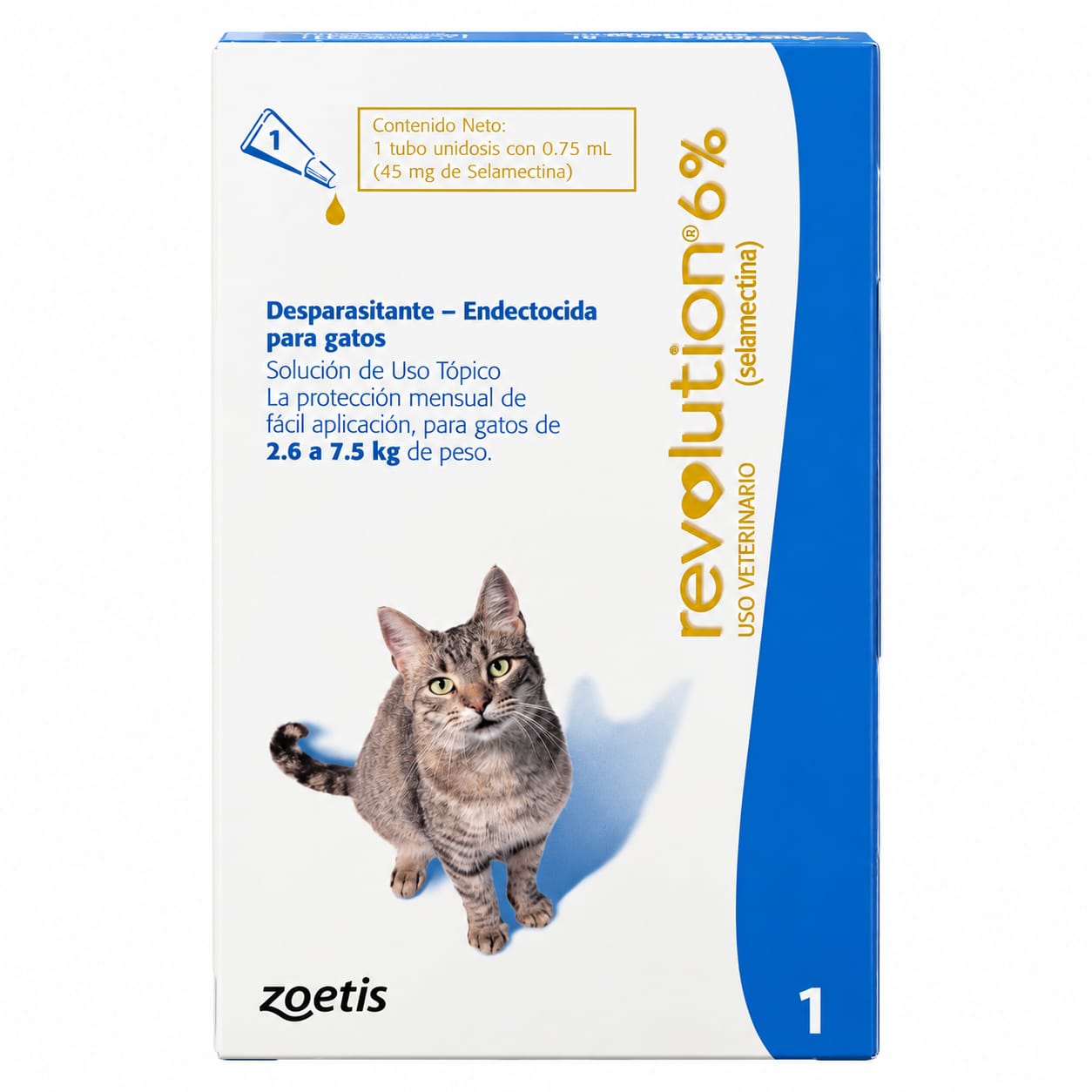 Antiparasitario para Gatos Revolution 6 Selamectina 2,6 a 7,5 kg 0,75 mL