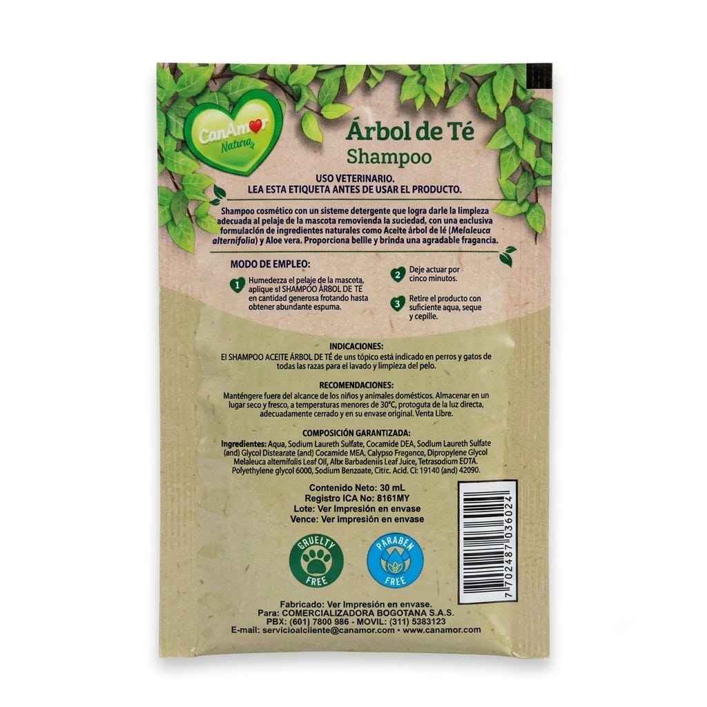 Shampoo Árbol de Té CanAmor Natura para Perros y Gatos 30 mL