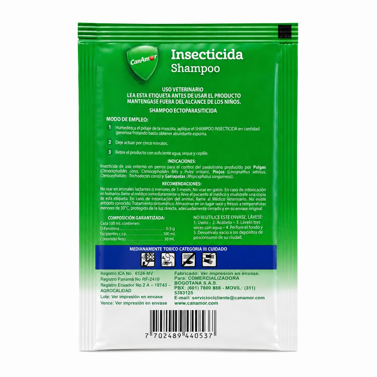 Shampoo Insecticida CanAmor para Perros 30 mL