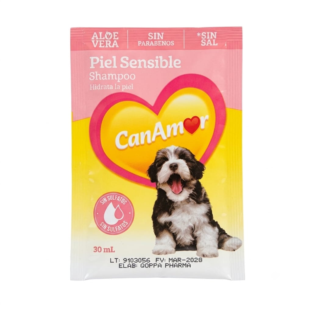 Shampoo para Perros y Gatos CanAmor Piel Sensible con Aloe Vera 30 mL